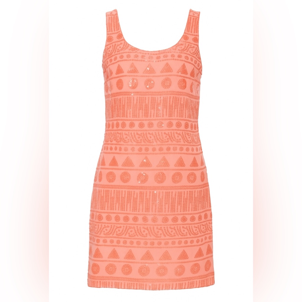 Oleg Cassini Silk Blend Sequin Sheath Cocktail Dress Coral Pink Size 8